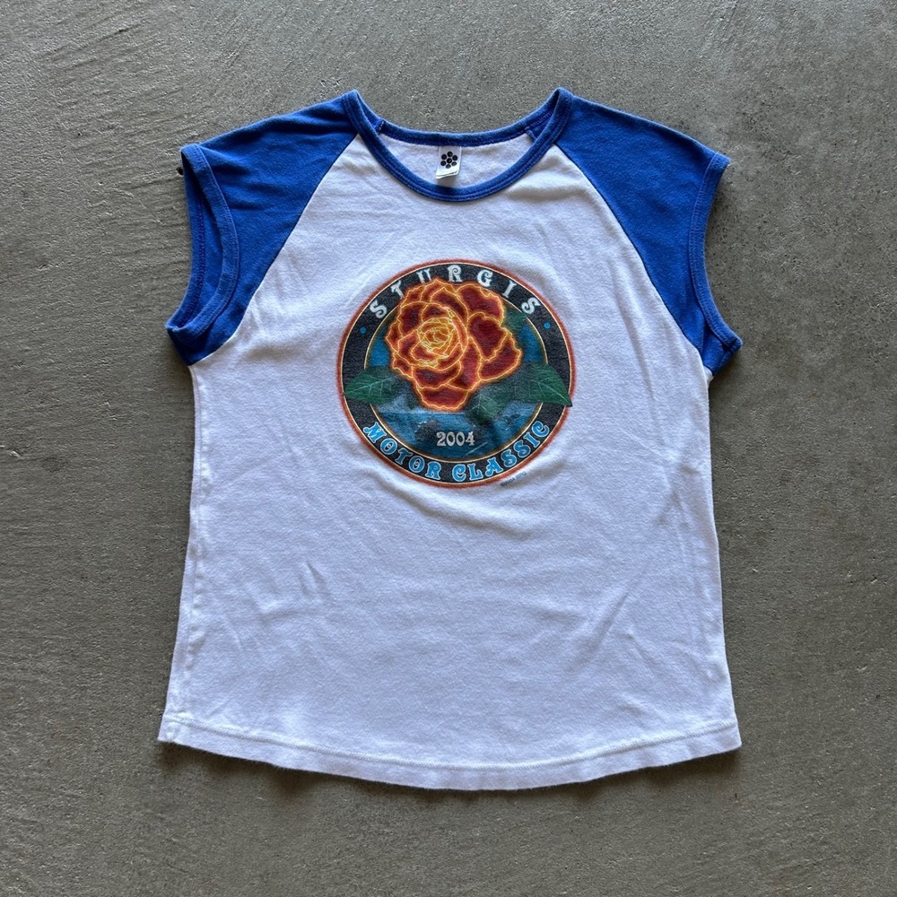 Vintage 2004 Sturgis Motor Classic Shirt Womens XL White Blue Biker Motorcycle